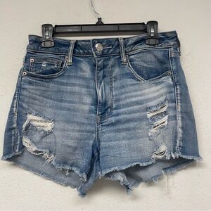 American Eagle Crochet Pockets Stretch Denim Distressed Frayed  Shorts Size‎ 12